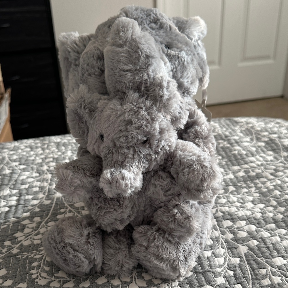 Adorable Gray Elephant Plush Toy & Rattle Set
